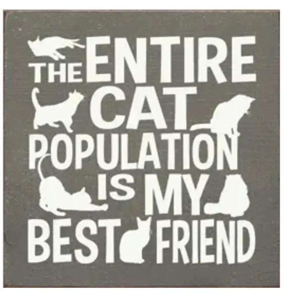 New Folk Art Country Entire Cat Population is my Friend Kitty Wood SIGN USA Made